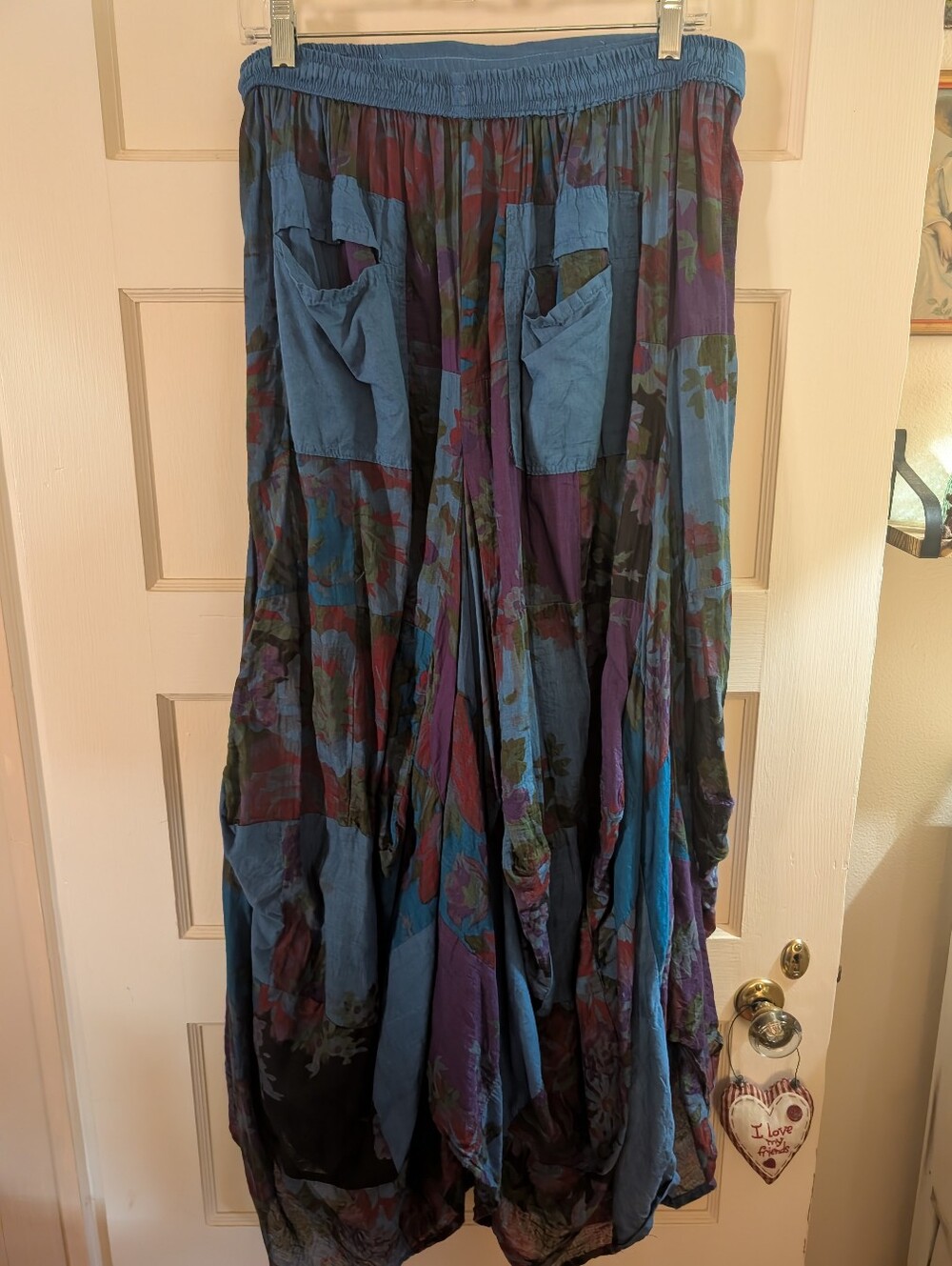 Sari Hippie beach skirt, blue/purple maxi skirt, hi-low hem, gypsy boho - Picture 2 of 10